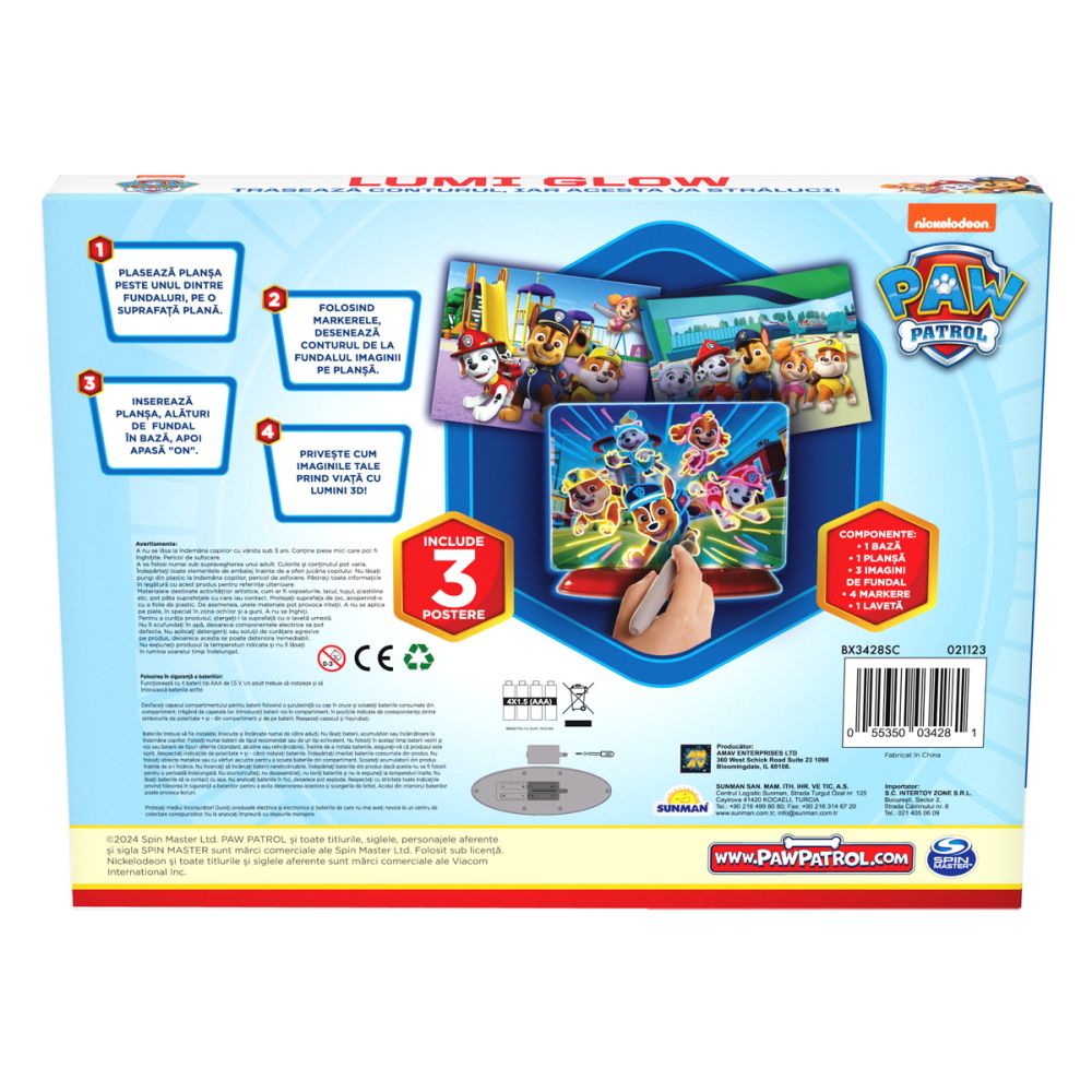 Дъска за рисуване със светлини, Paw Patrol, 3D Lumi Glow