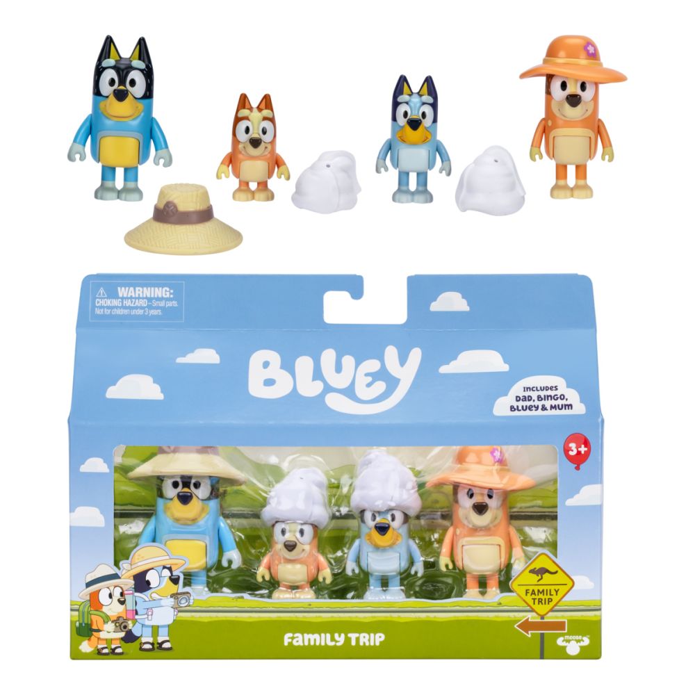 Комплект 4 фигурки, Bluey, Family Trip