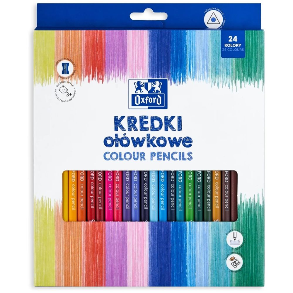 Комплект 24 цветни моливи с триъгълна форма и острилка, Herlitz, Oxford