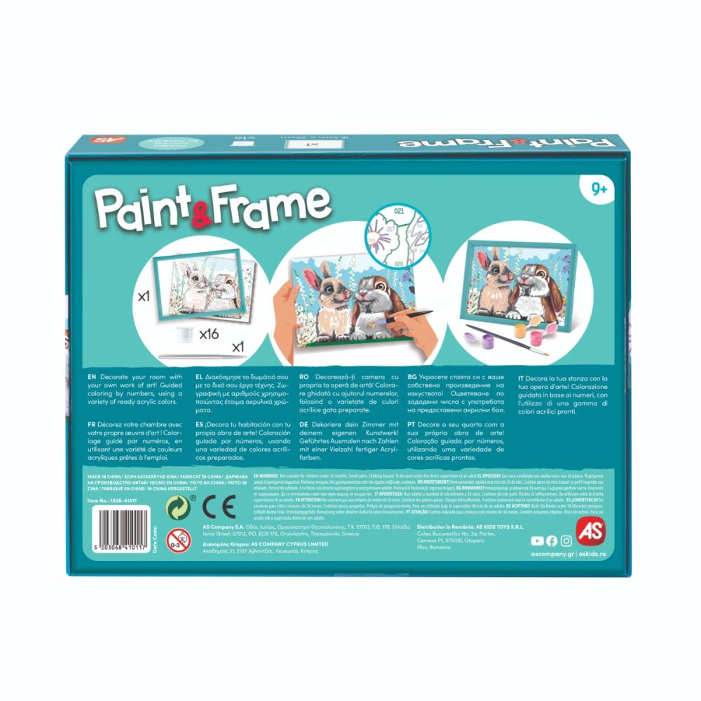 Комплект за рисуване по номера, Happy Hobby, Paint and frame, Сладки зайчета