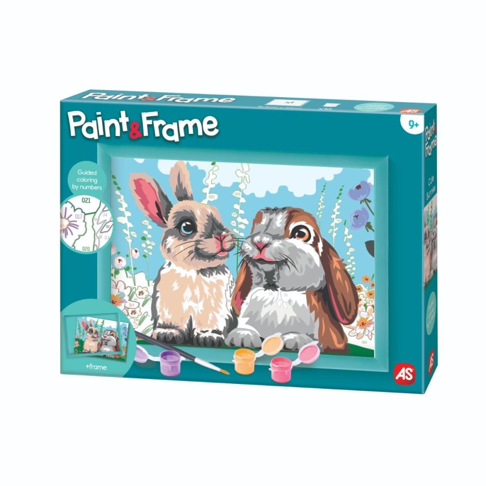 Комплект за рисуване по номера, Happy Hobby, Paint and frame, Сладки зайчета