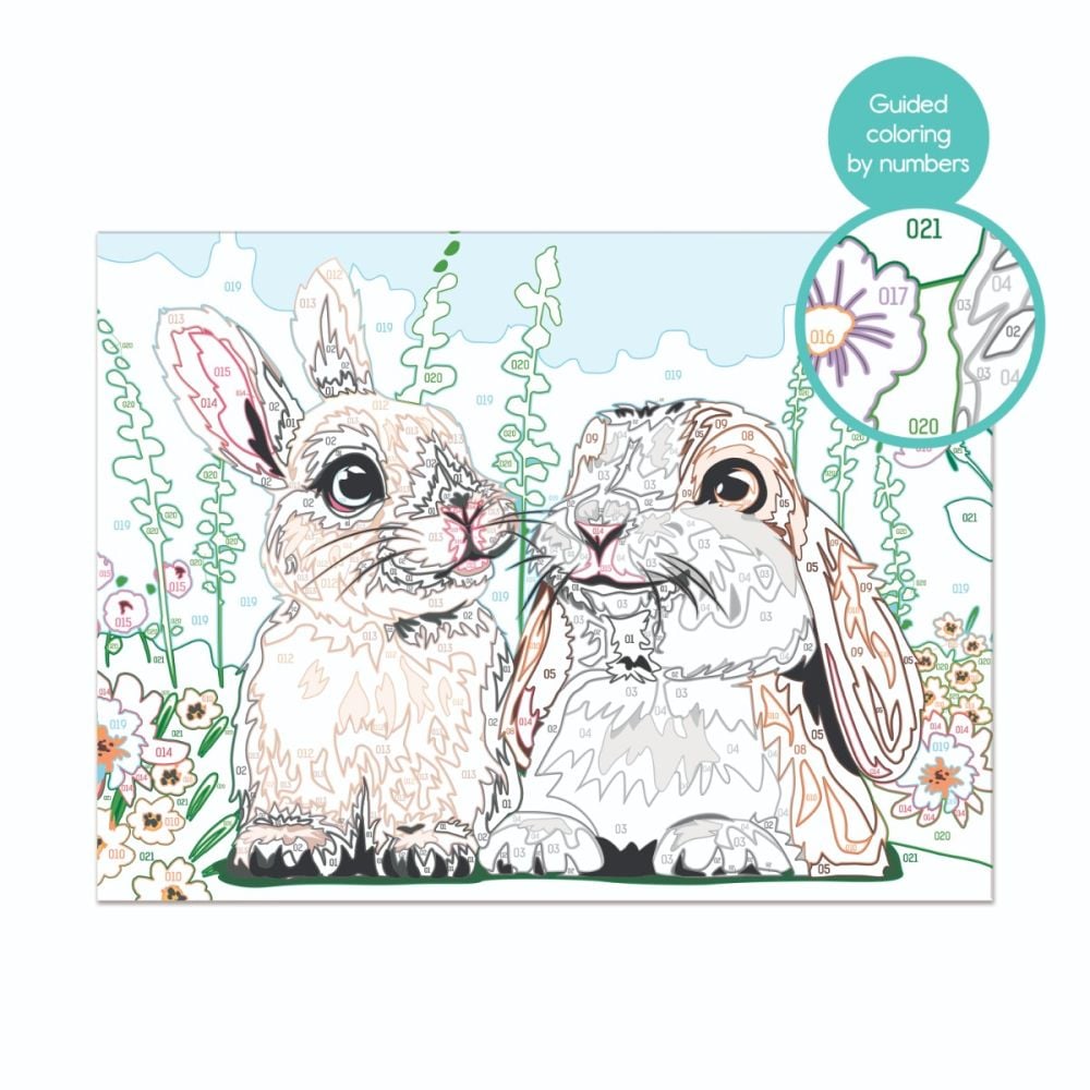 Комплект за рисуване по номера, Happy Hobby, Paint and frame, Сладки зайчета