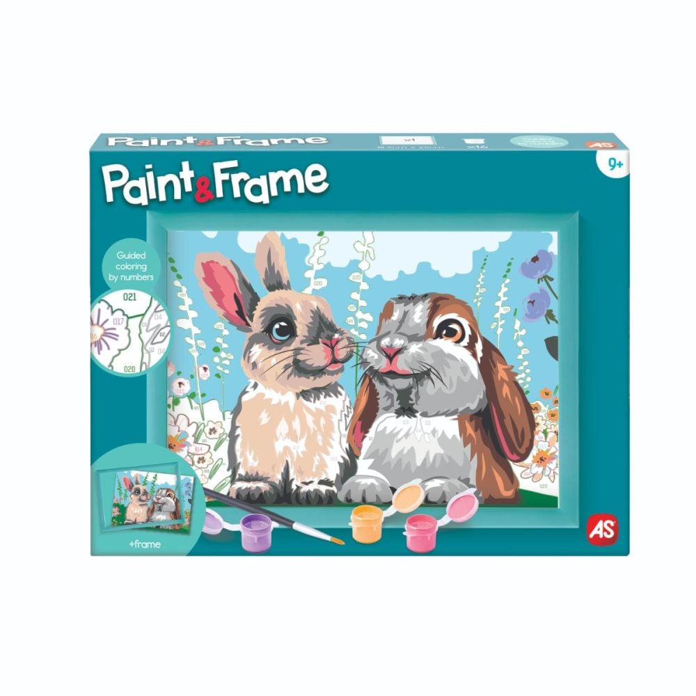 Комплект за рисуване по номера, Happy Hobby, Paint and frame, Сладки зайчета