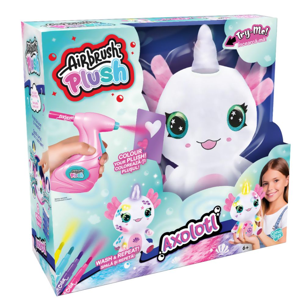 Плюшена играчка за оцветяване, Airbrush Plush, Light Up, Аксолотъл
