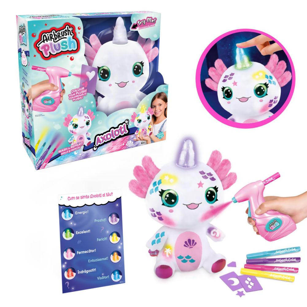 Плюшена играчка за оцветяване, Airbrush Plush, Light Up, Аксолотъл
