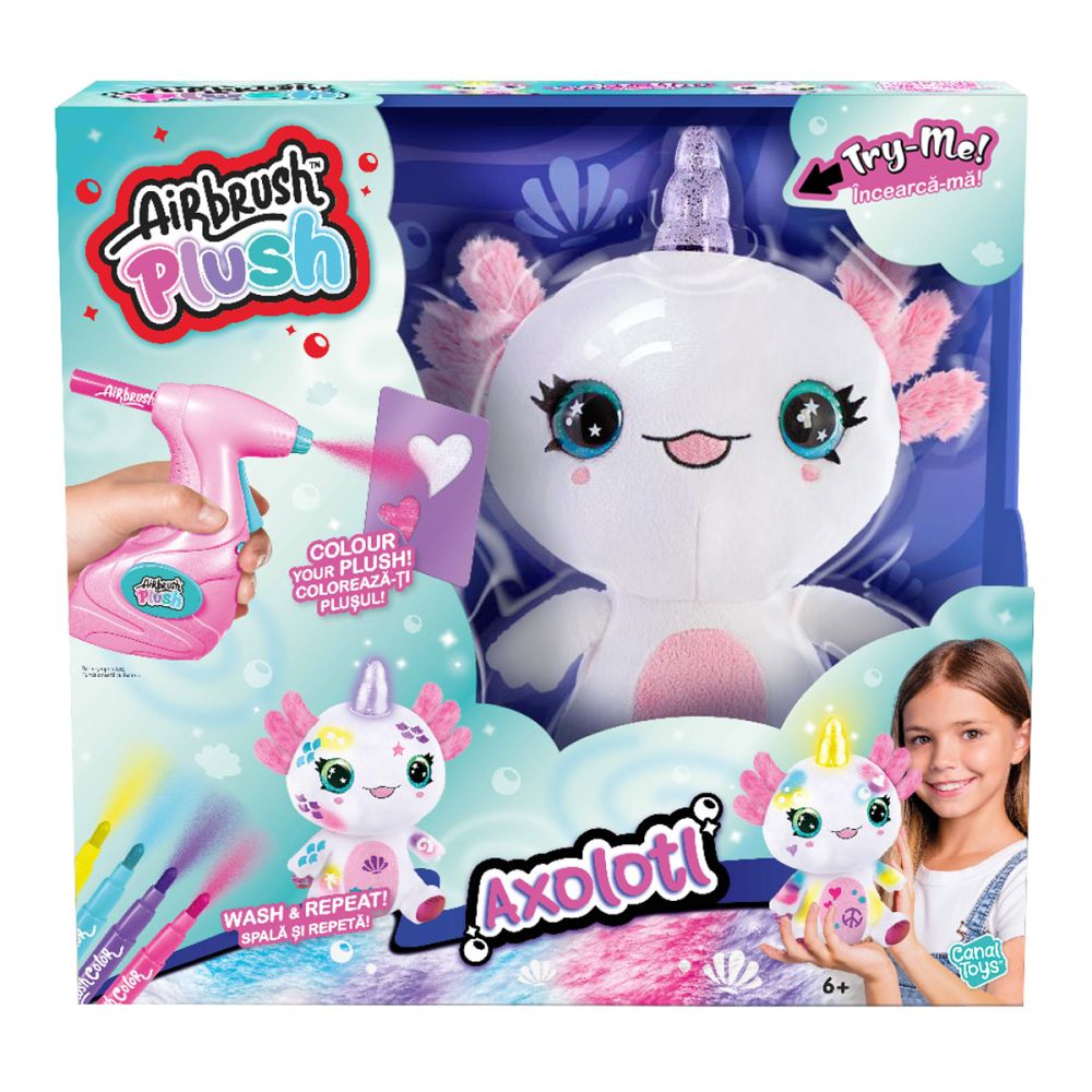 Плюшена играчка за оцветяване, Airbrush Plush, Light Up, Аксолотъл