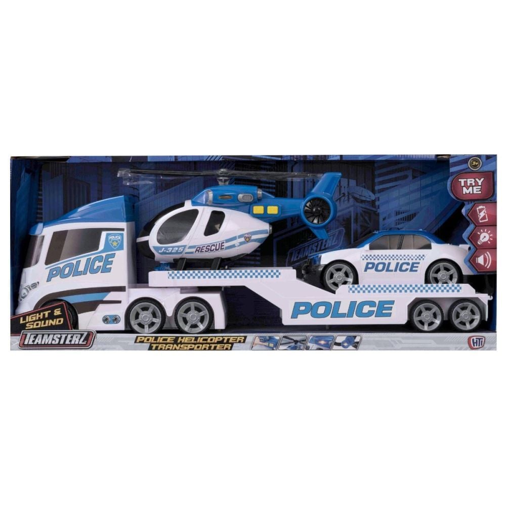 Транспортьор с хеликоптер и количка, Teamsterz, Mighty Machines, Police