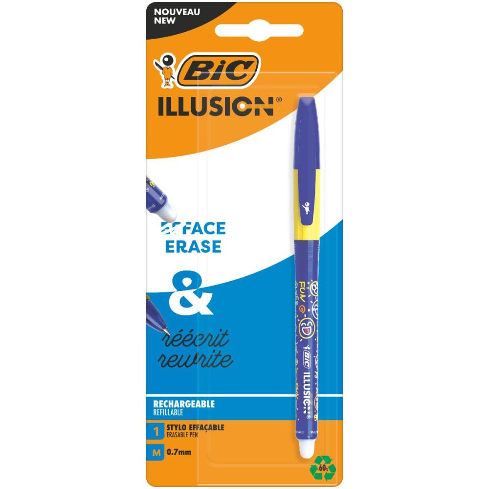Гел химикалка Roller с гумичка, Bic, Illusion, Многократно зареждане, 0.7 мм