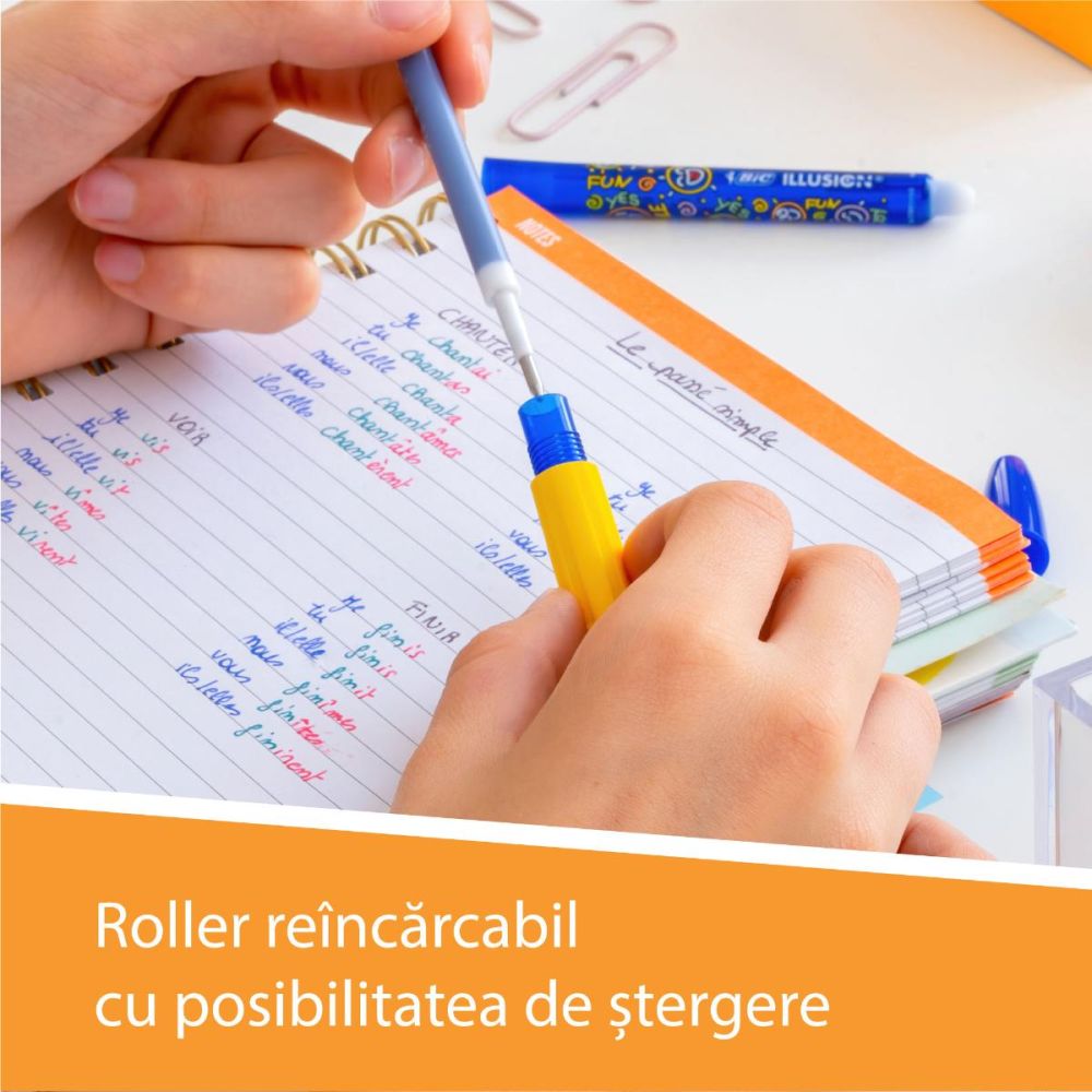 Гел химикалка Roller с гумичка, Bic, Illusion, Многократно зареждане, 0.7 мм