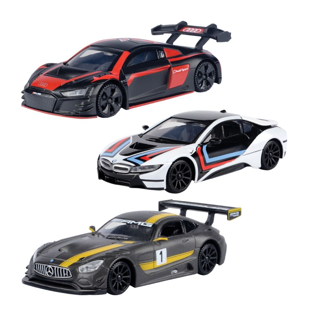 Комплект 3 метални колички, Motormax, GT Racing, 1:43