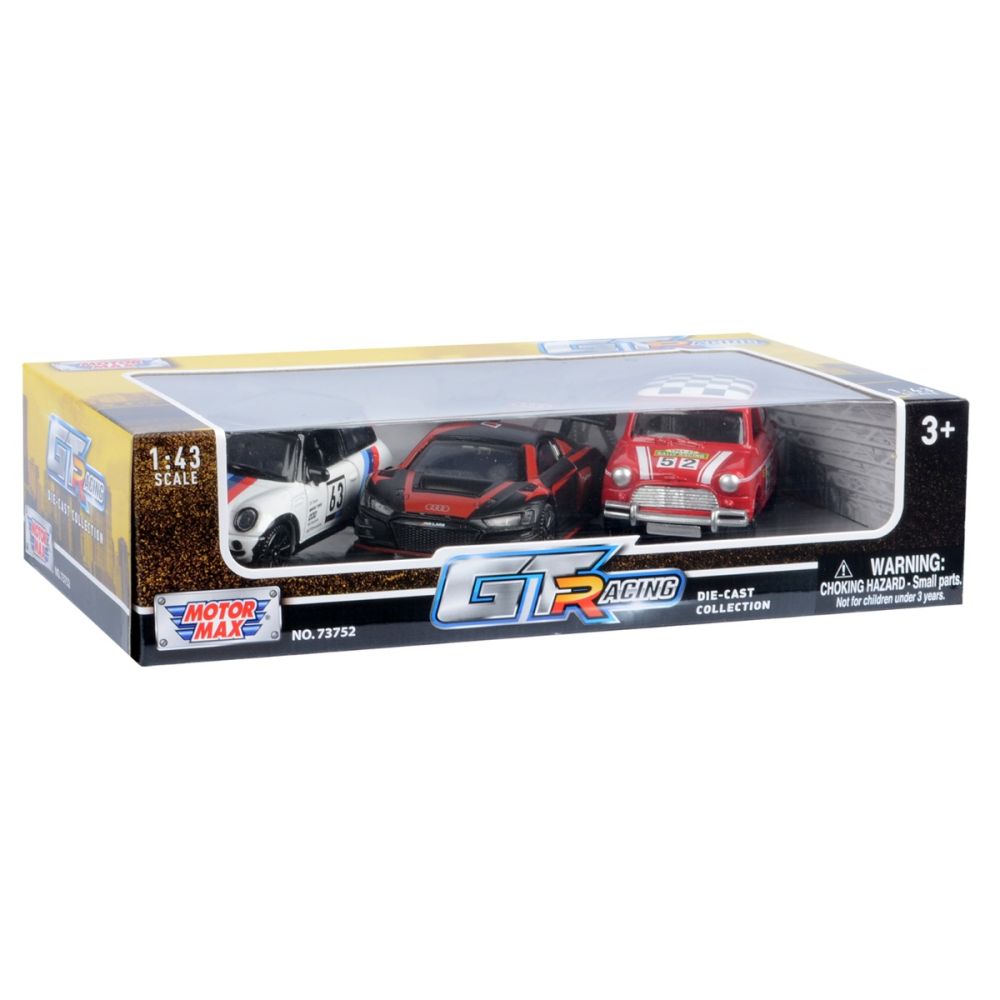 Комплект 3 метални колички, Motormax, GT Racing, 1:43