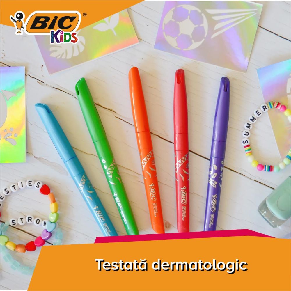 Комплект 5 маркера и 10 шаблона за временни татуировки, Bic Kids