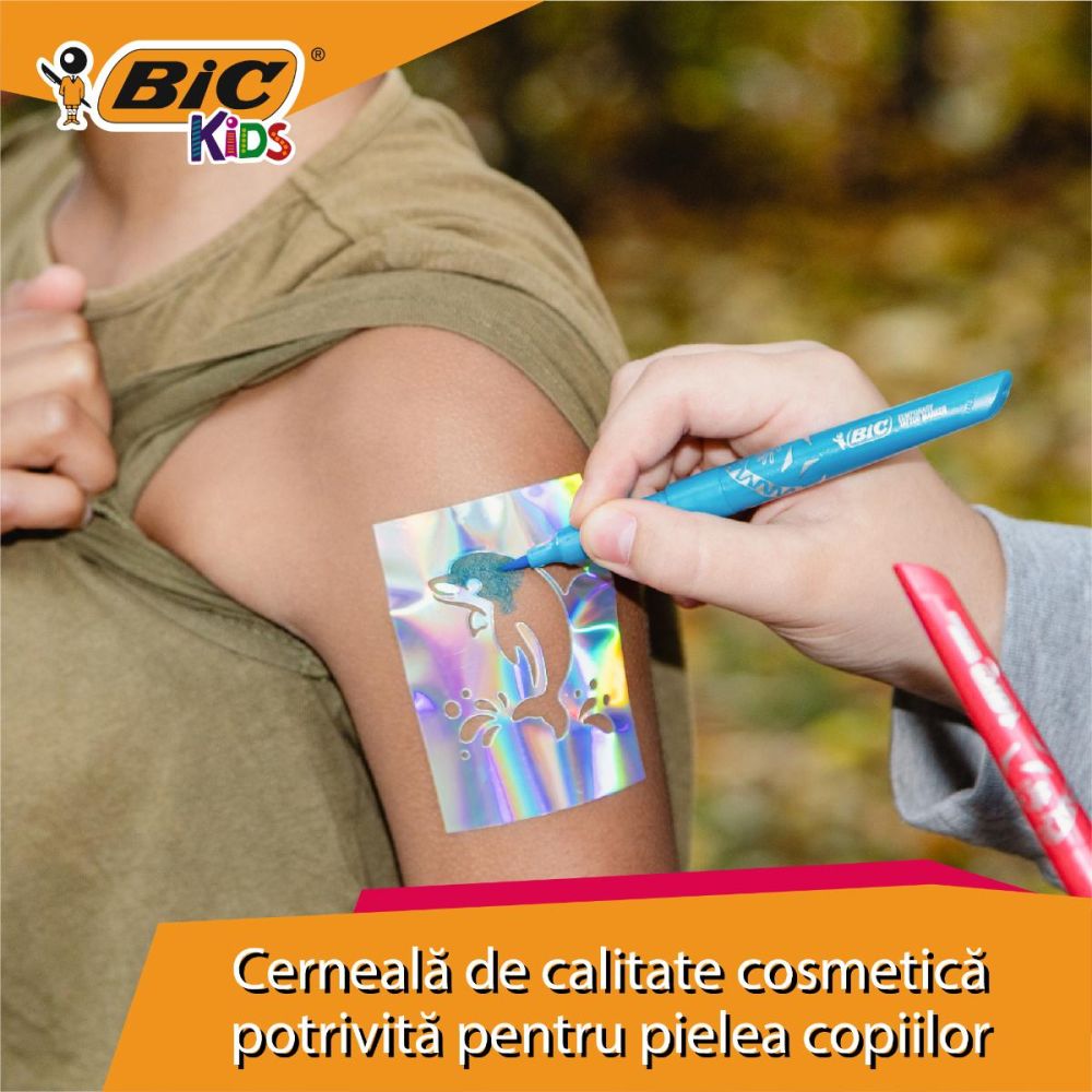 Комплект 5 маркера и 10 шаблона за временни татуировки, Bic Kids