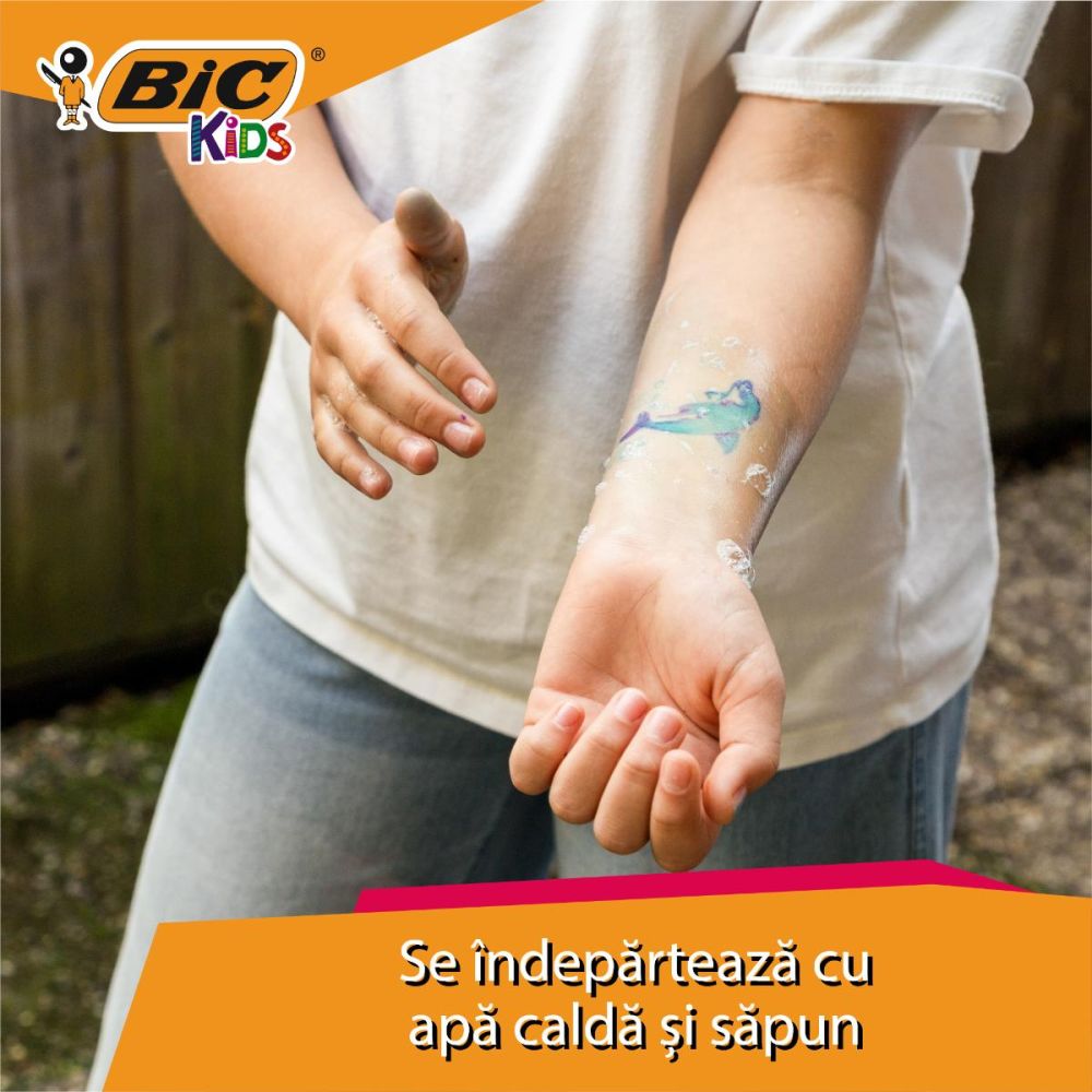 Комплект 5 маркера и 10 шаблона за временни татуировки, Bic Kids