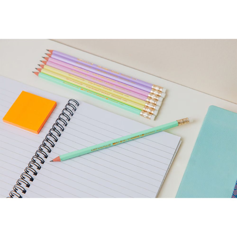 Комплект от 5 графитни молива с гумичка и пълнител Hb, Bic, Evolution Pastel