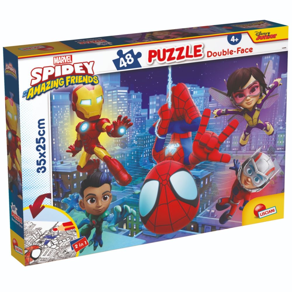 Пъзел 2 в 1 Lisciani Marvel Spidey и неговите невероятни приятели, M-Plus, 48 части