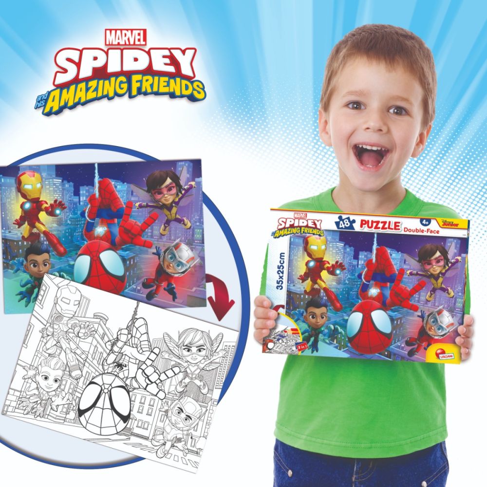 Пъзел 2 в 1 Lisciani Marvel Spidey и неговите невероятни приятели, M-Plus, 48 части