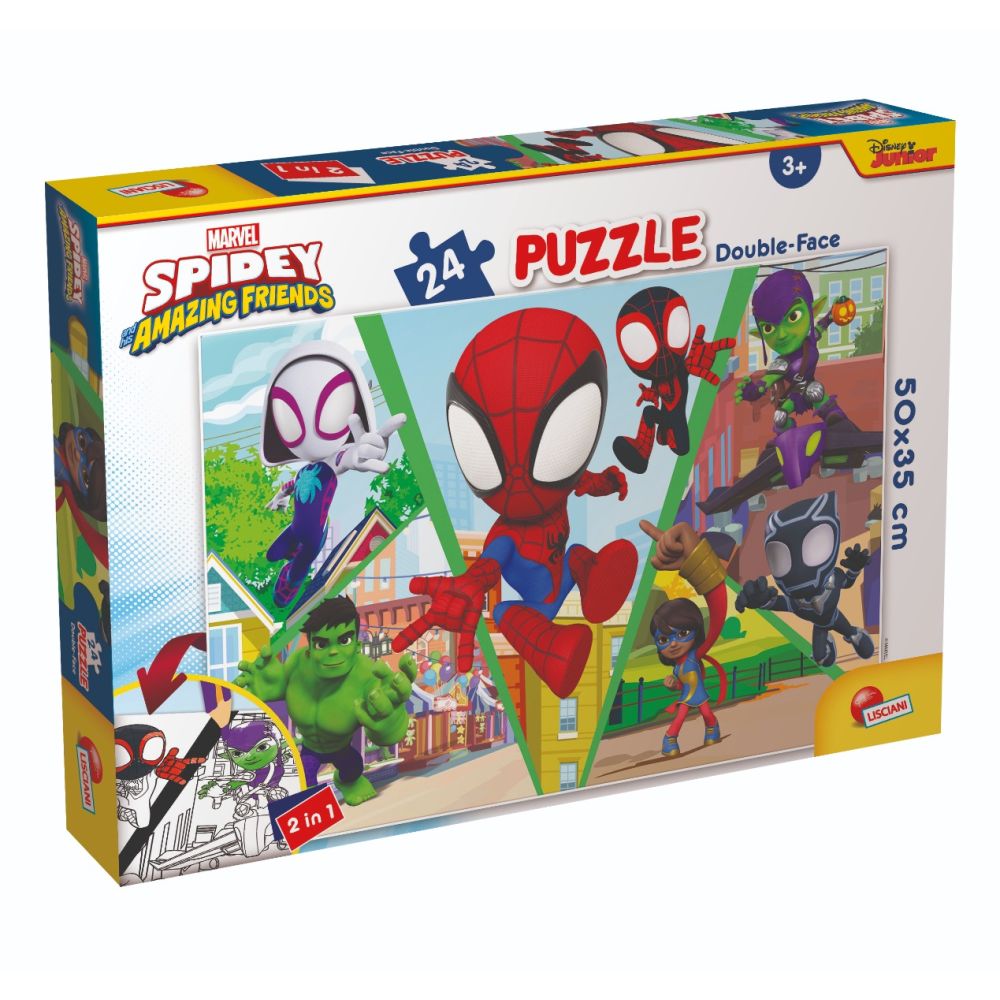 Пъзел 2 в 1 Lisciani Marvel Spidey и неговите невероятни приятели, Предизвикателството, Plus, 24 части