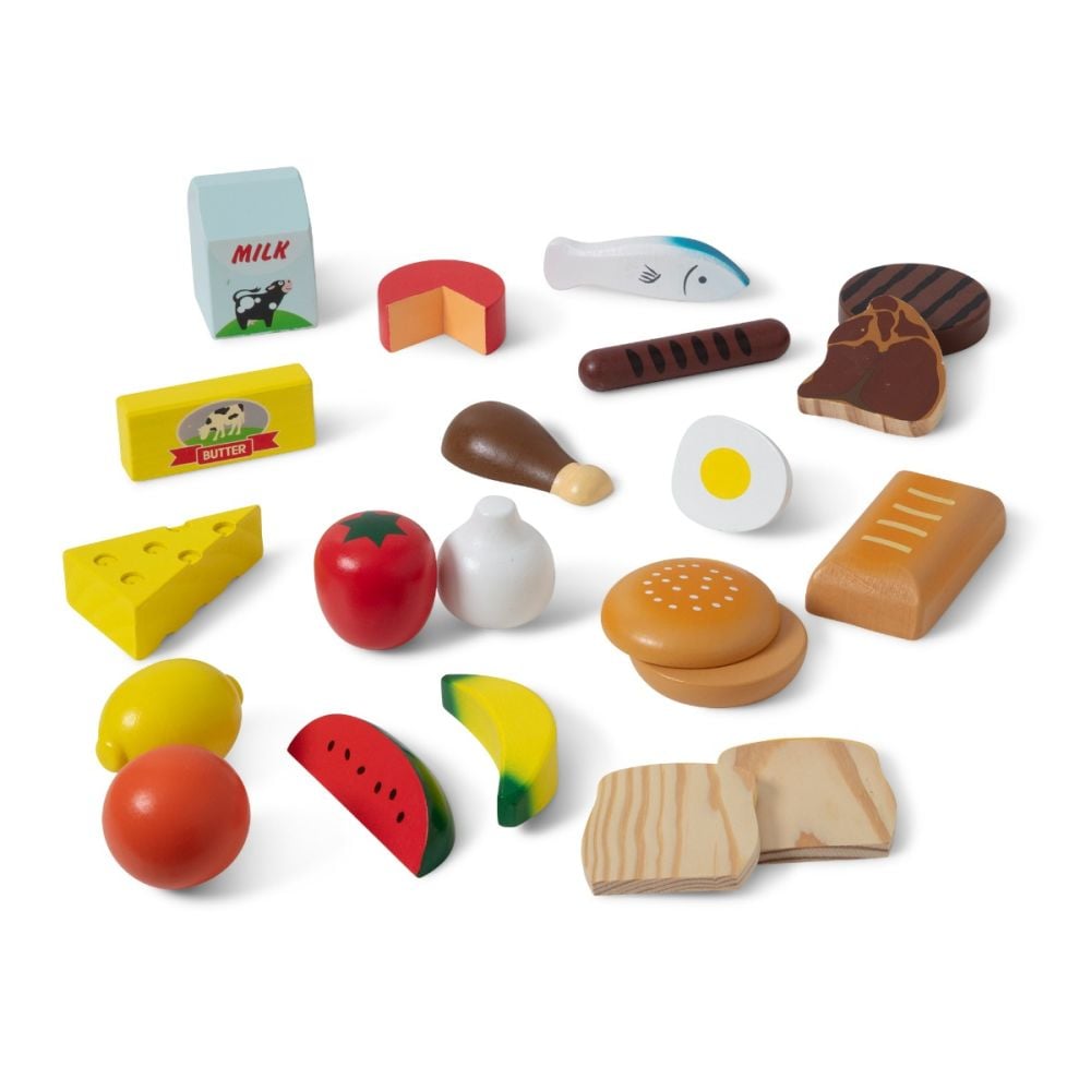 Комплект за игра, Melissa & Doug, Дървени хранителни продукти, 21 части, 6074866