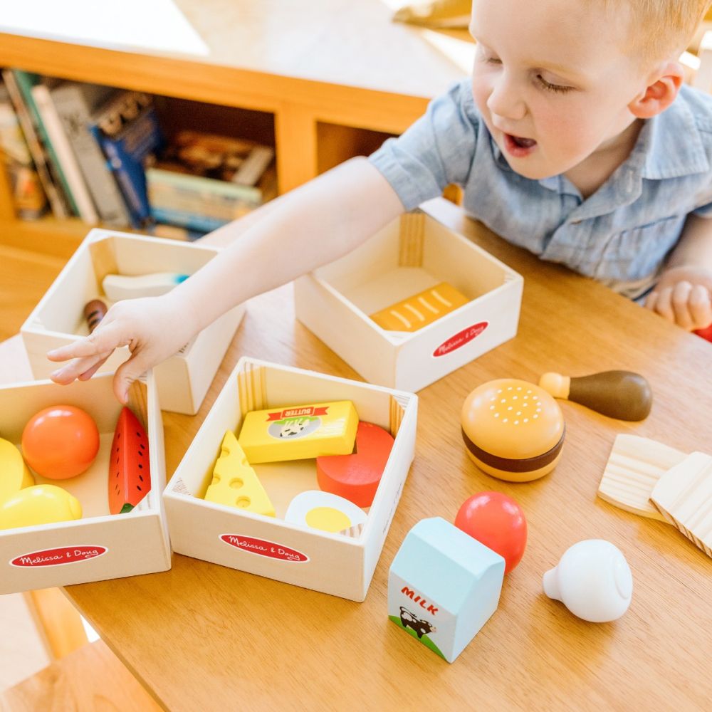 Комплект за игра, Melissa & Doug, Дървени хранителни продукти, 21 части, 6074866
