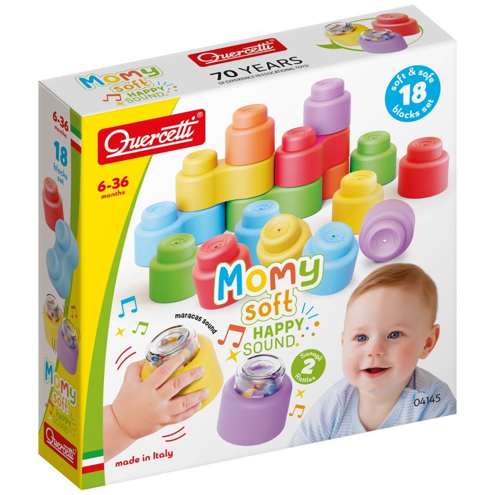 Конструктор с меки форми, Quercetti, Momy Soft Happy Sound, 18 части
