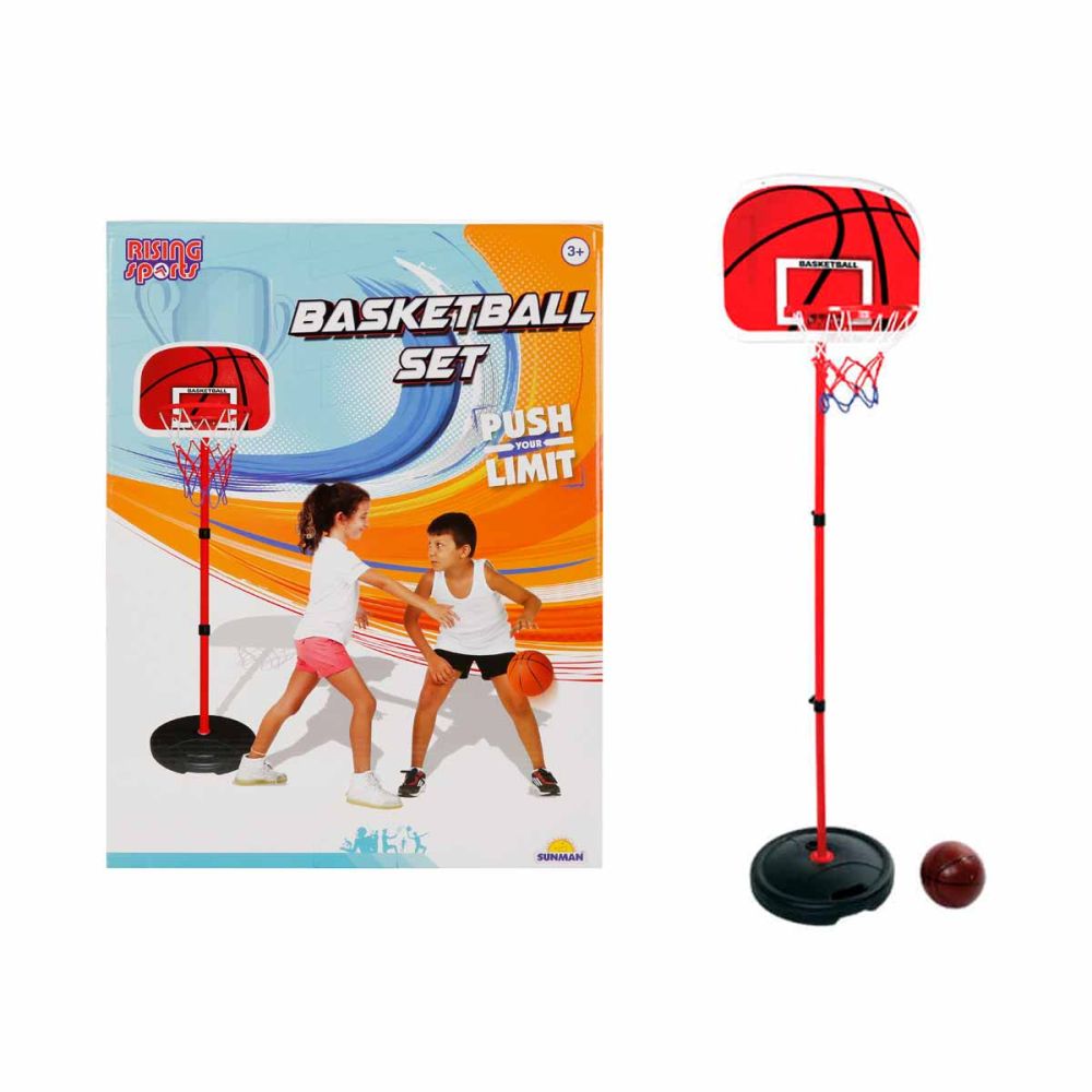Комплект баскетболен кош с опора и топка, Rising Sports, 133 см
