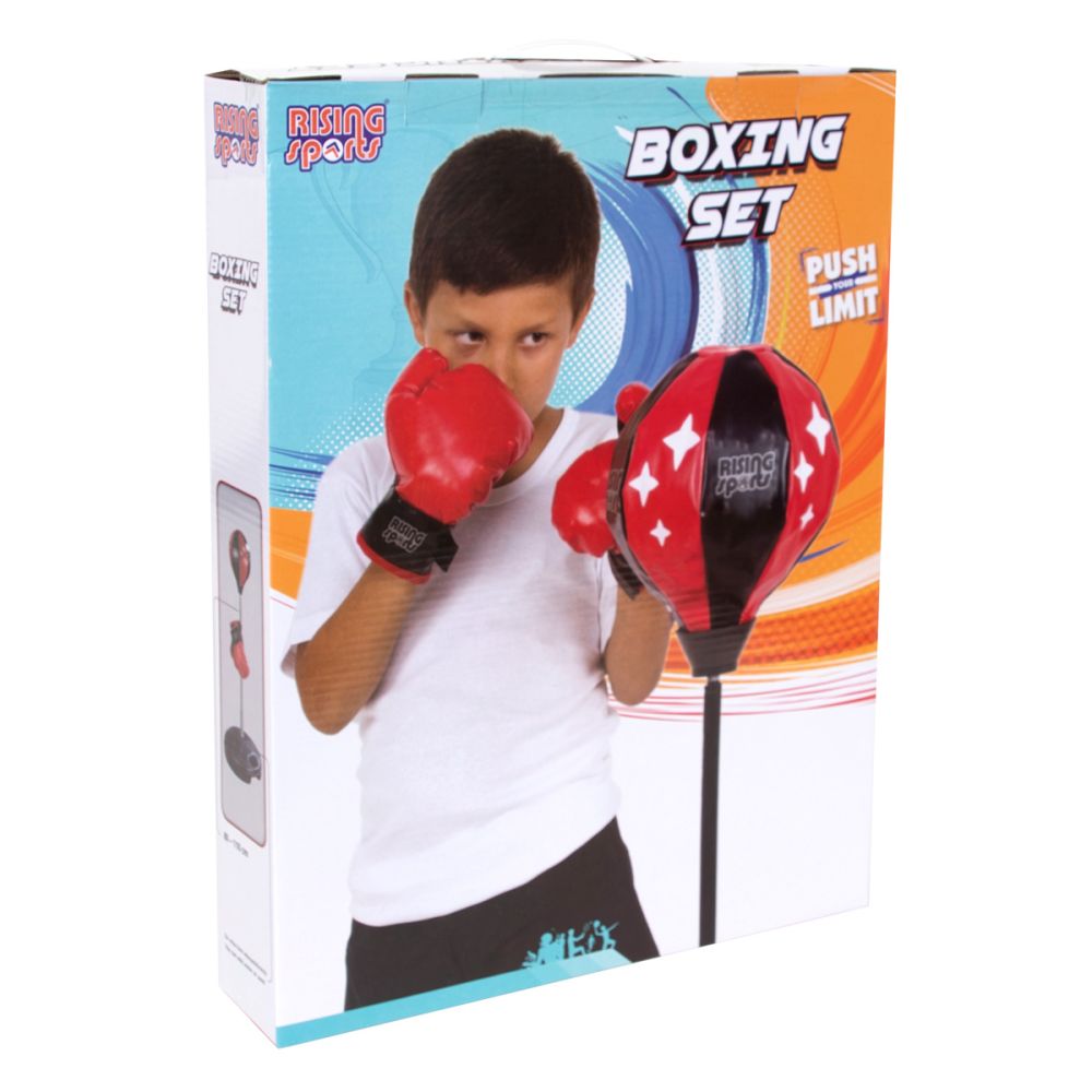 Боксов комплект с топка, ръкавици и регулируема стойка, Rising Sports, 80-110см