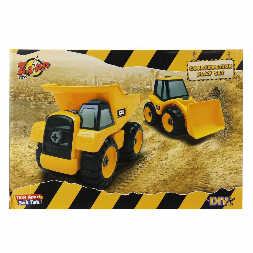 Комплект 3 строителни превозни средства и аксесоари, Zapp Toys