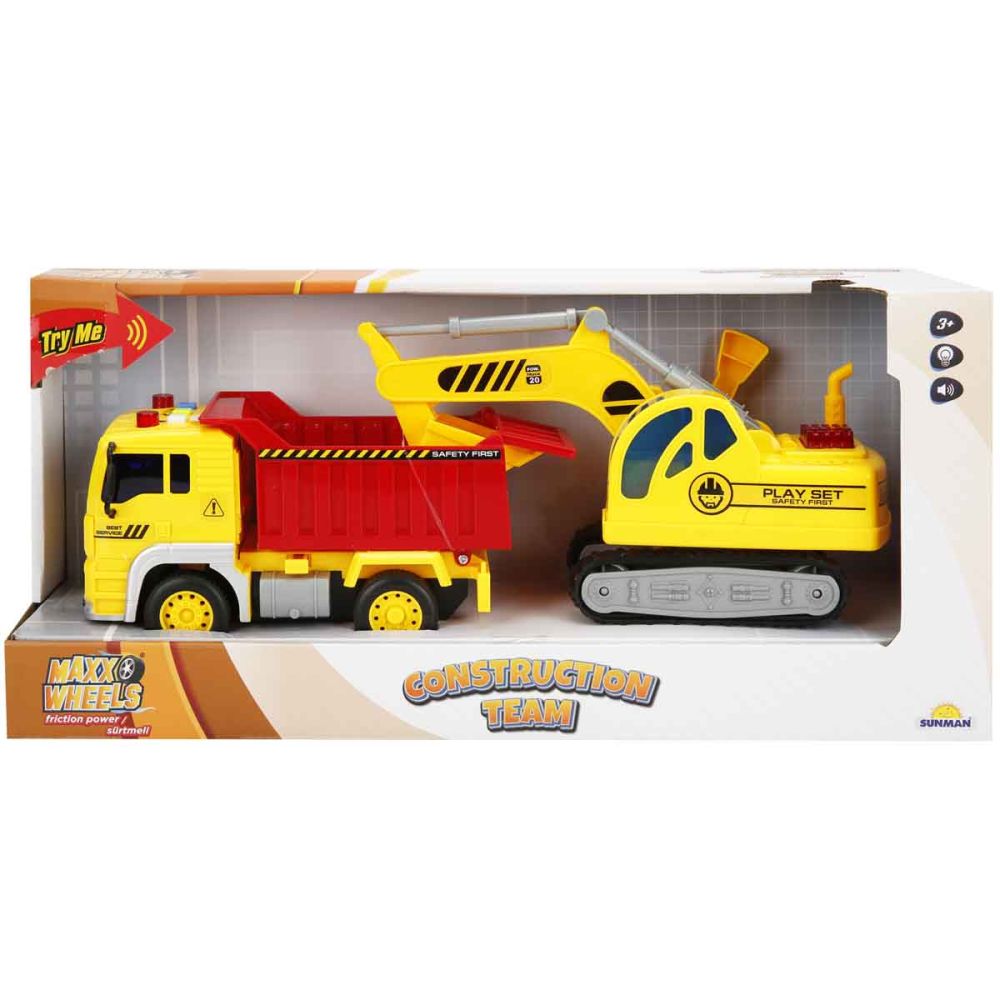 Комплект строителни машини, Maxx Wheels, Багер и камион, 1:20