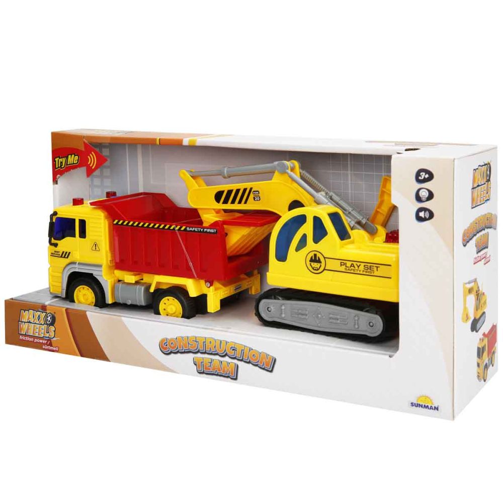 Комплект строителни машини, Maxx Wheels, Багер и камион, 1:20