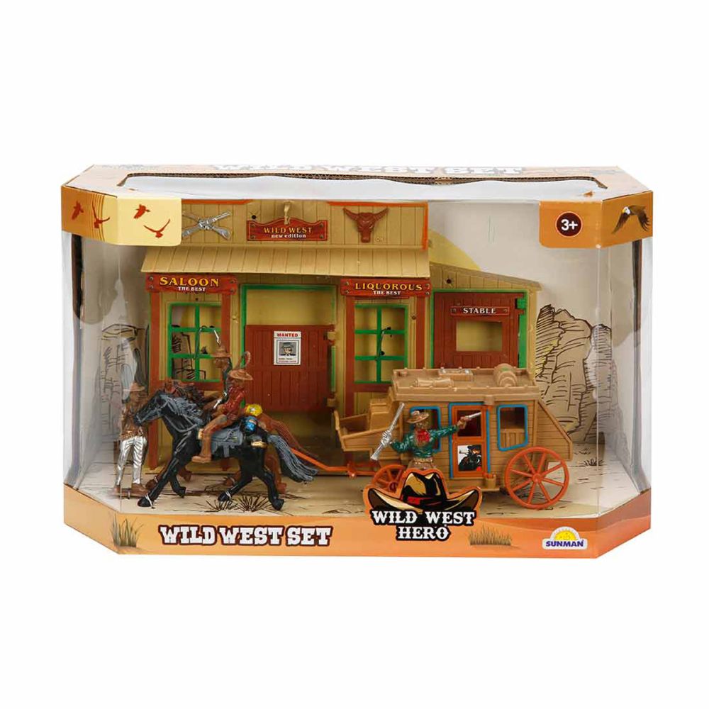 Комплект за игра Cowboy с карета и 4 фигурки, Wild West Hero