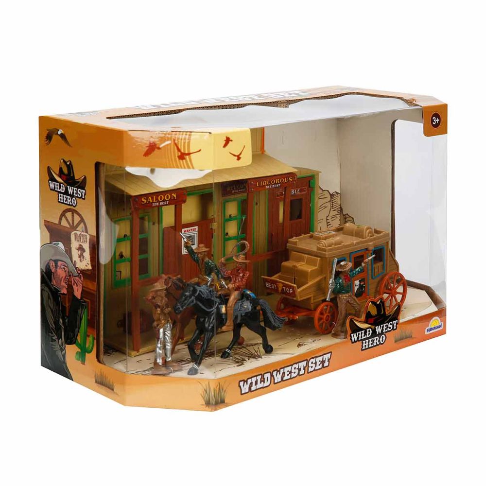Комплект за игра Cowboy с карета и 4 фигурки, Wild West Hero