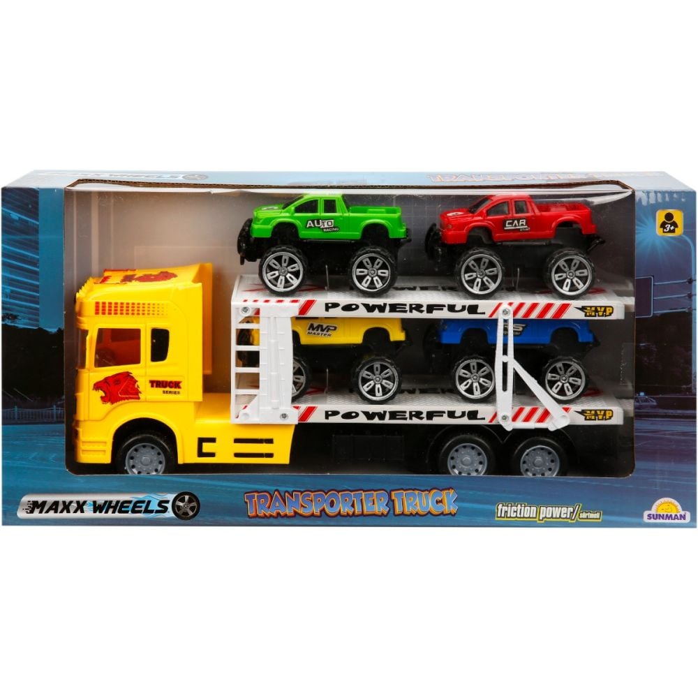 Жълт транспортер на 2 нива и 4 коли Jeep, Maxx Wheels, 1:32, 32 см