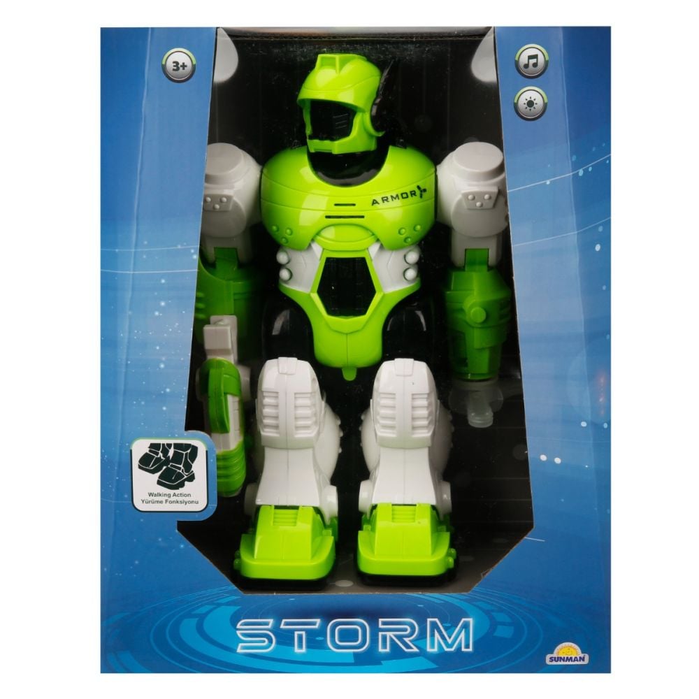 Робот със светлини и звуци, Storm Brave, Зелен, 25 см