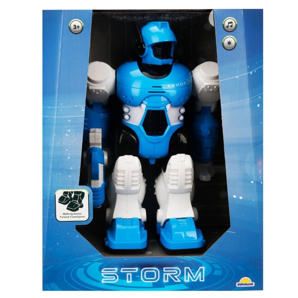 Робот със светлини и звуци, Storm Brave, Син, 25 см