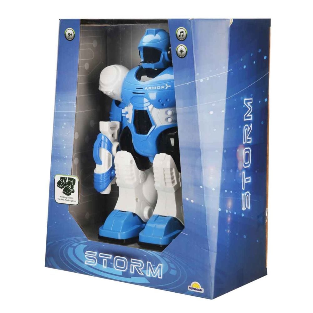 Робот със светлини и звуци, Storm Brave, Син, 25 см