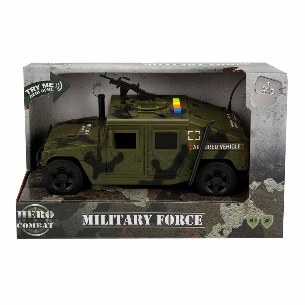 Военен джип със светлини и звуци, Hero Combat, 23 см, Зелен
