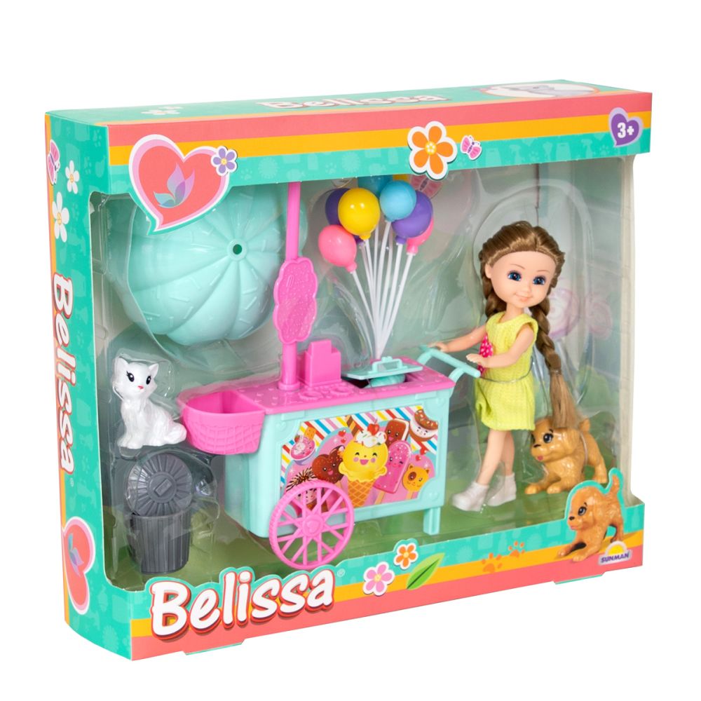 Комплект за игра с кукла Belissa, Количка за сладолед, Синя