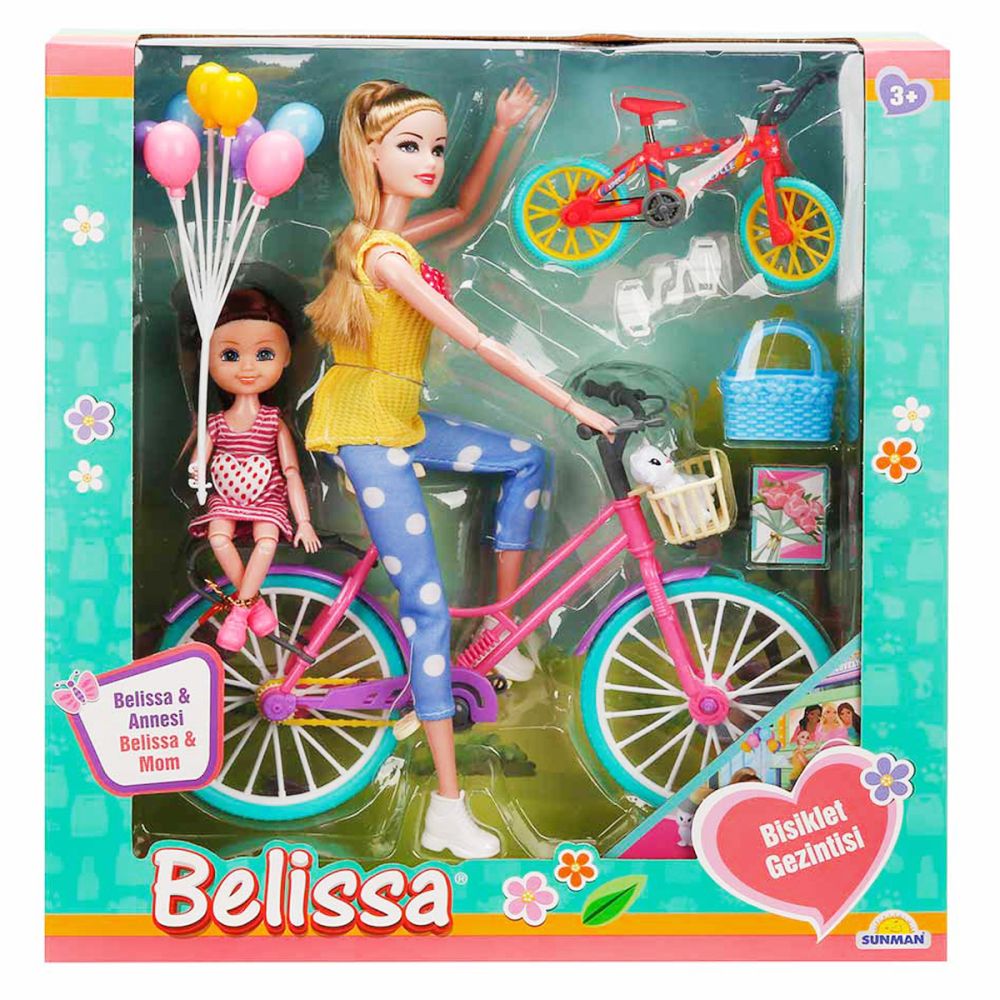 Комплект за игра кукла Belissa с кафява коса и нейната майка на велосипед