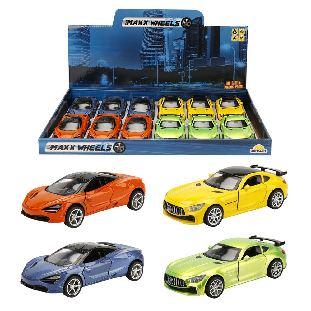 Метална количка Glow Light, Maxx Wheels, 1:32, Синя