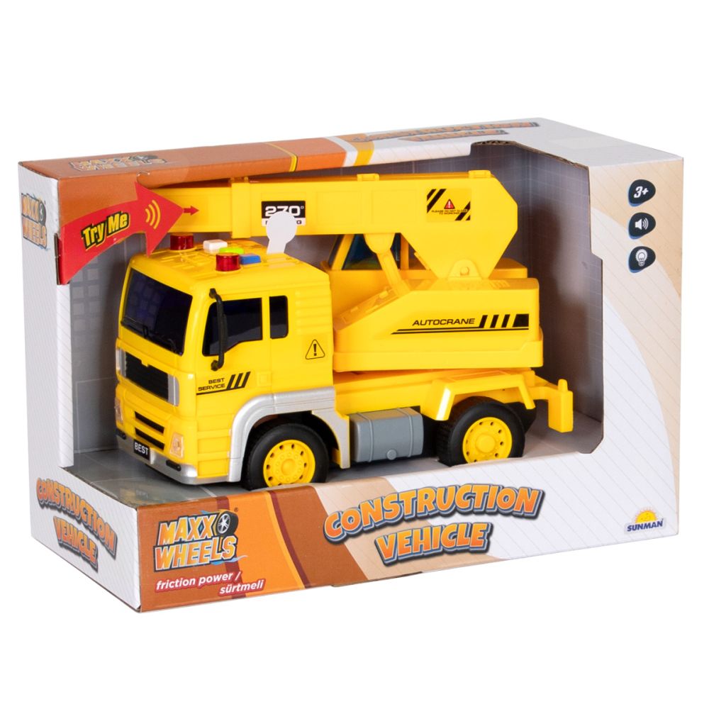 Строителна кола със светлини и звуци, Maxx Wheels, Кран, 20 см