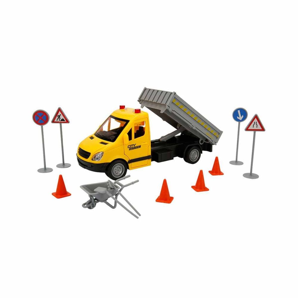 Камион за пътна помощ с пътни знаци, Maxx Wheels, Жълт, 25 см