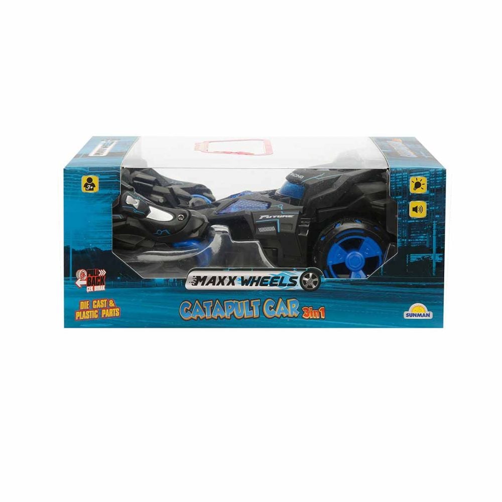 Количка с изстрелвачка за мотоциклети, Maxx Wheels, Catapult Car 3in1, Синя