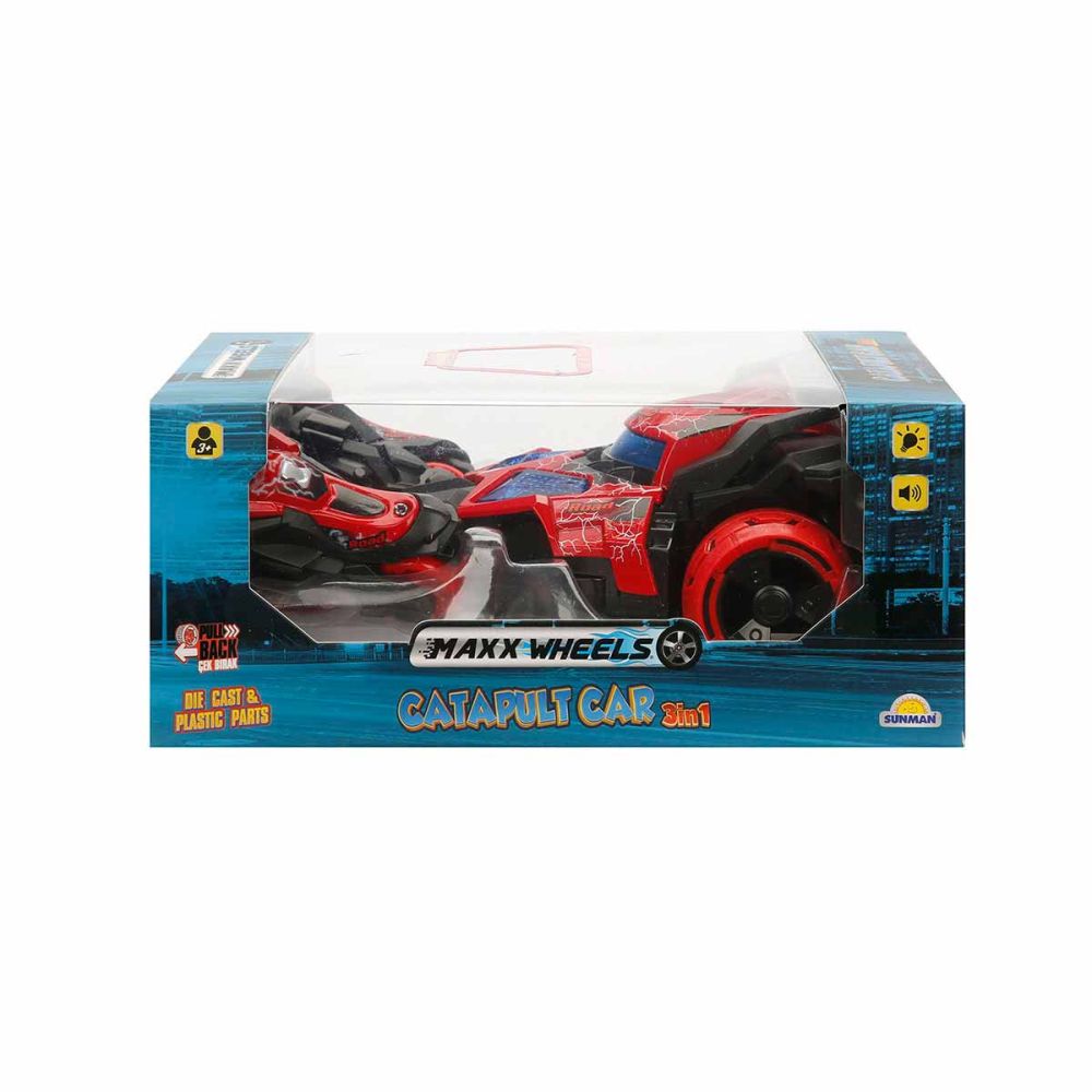 Количка с изстрелвачка за мотоциклети, Maxx Wheels, Catapult Car 3in1, Червена
