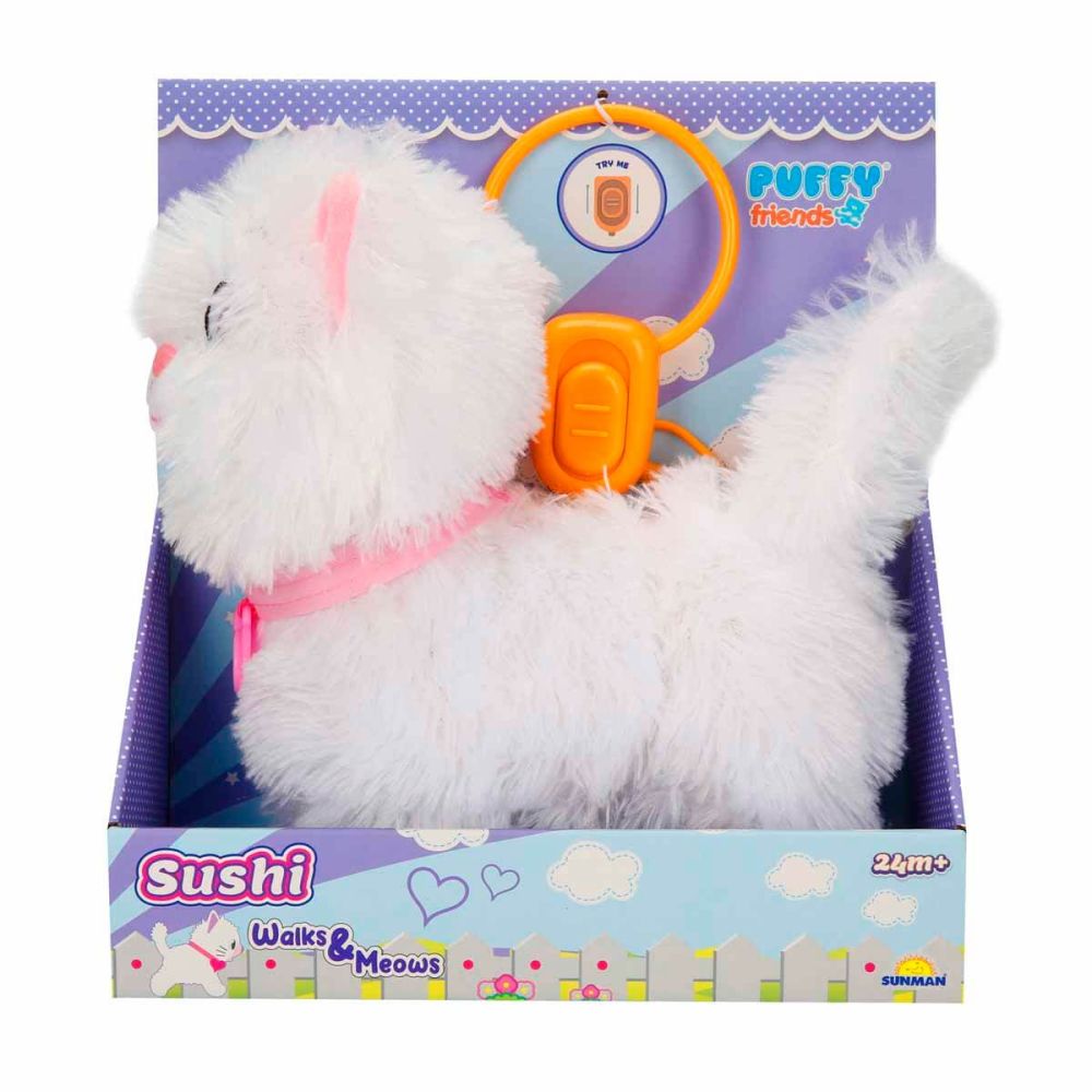 Интерактивна плюшена играчка със звуци, Puffy Friends, Котка, Бяла