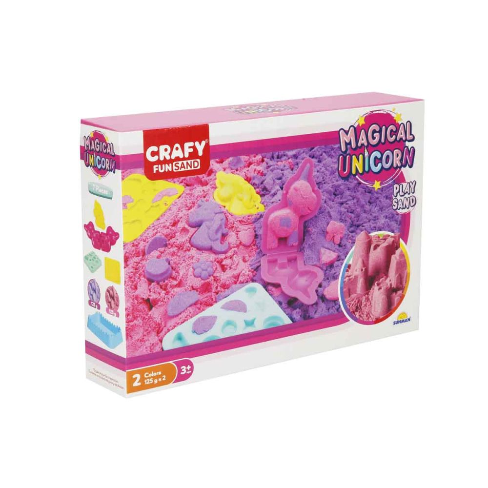 Комплект моделиращ пясък, Crafy, Еднорог, 7 части, 200 гр
