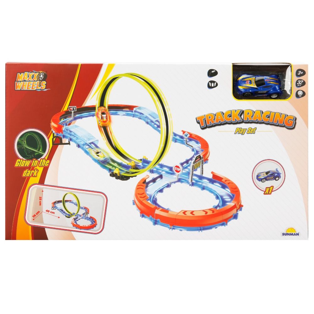 Комплект писта за изстрелване на количка, Maxx Wheels, Glow in the Dark
