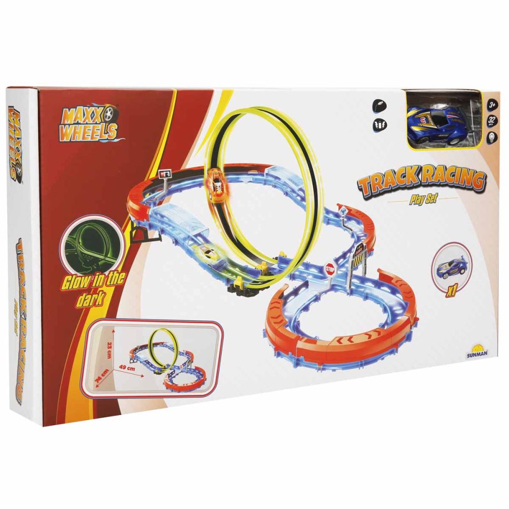 Комплект писта за изстрелване на количка, Maxx Wheels, Glow in the Dark