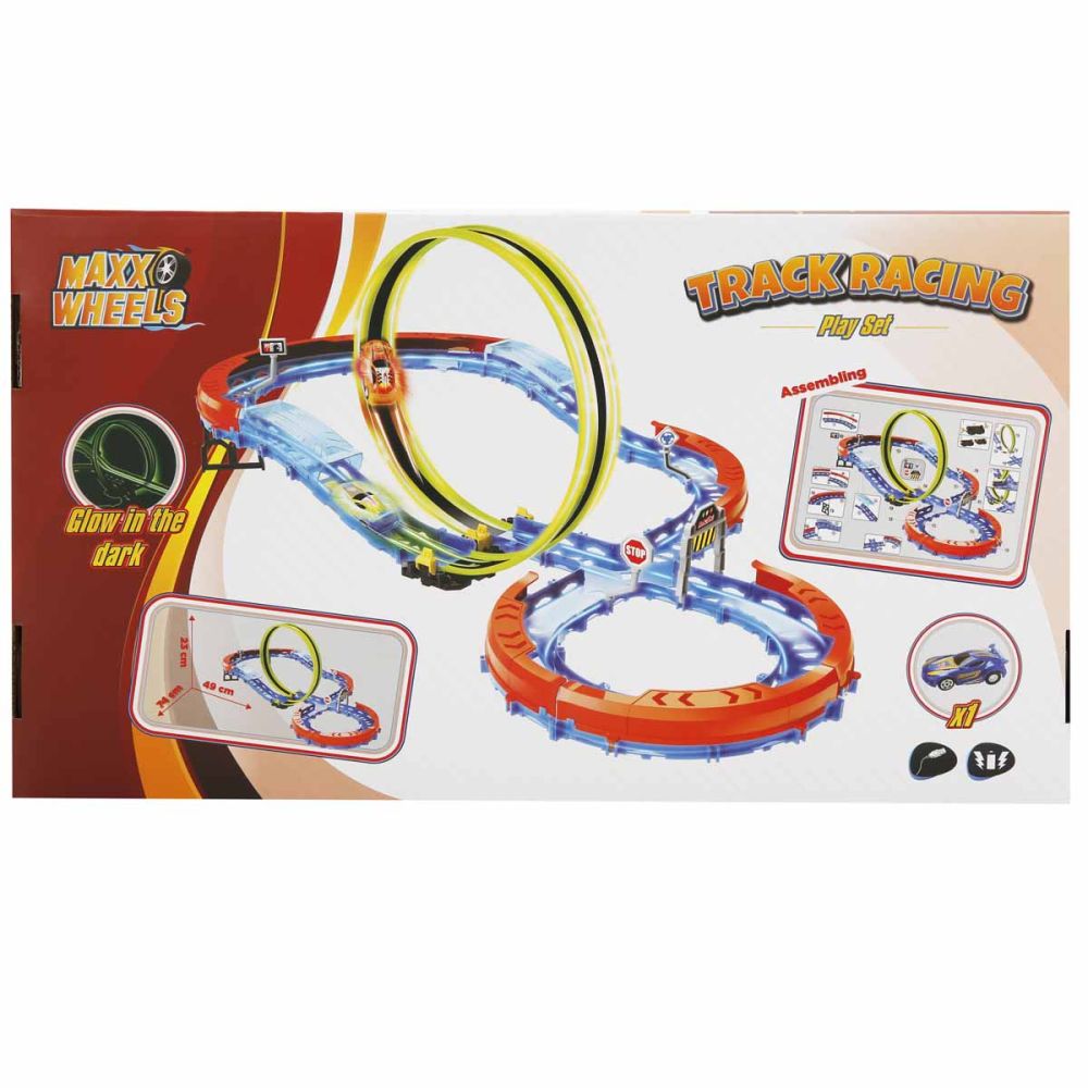 Комплект писта за изстрелване на количка, Maxx Wheels, Glow in the Dark