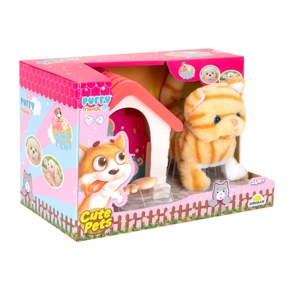 Интерактивна плюшена играчка, Puffy Friends, Коте с къщичка